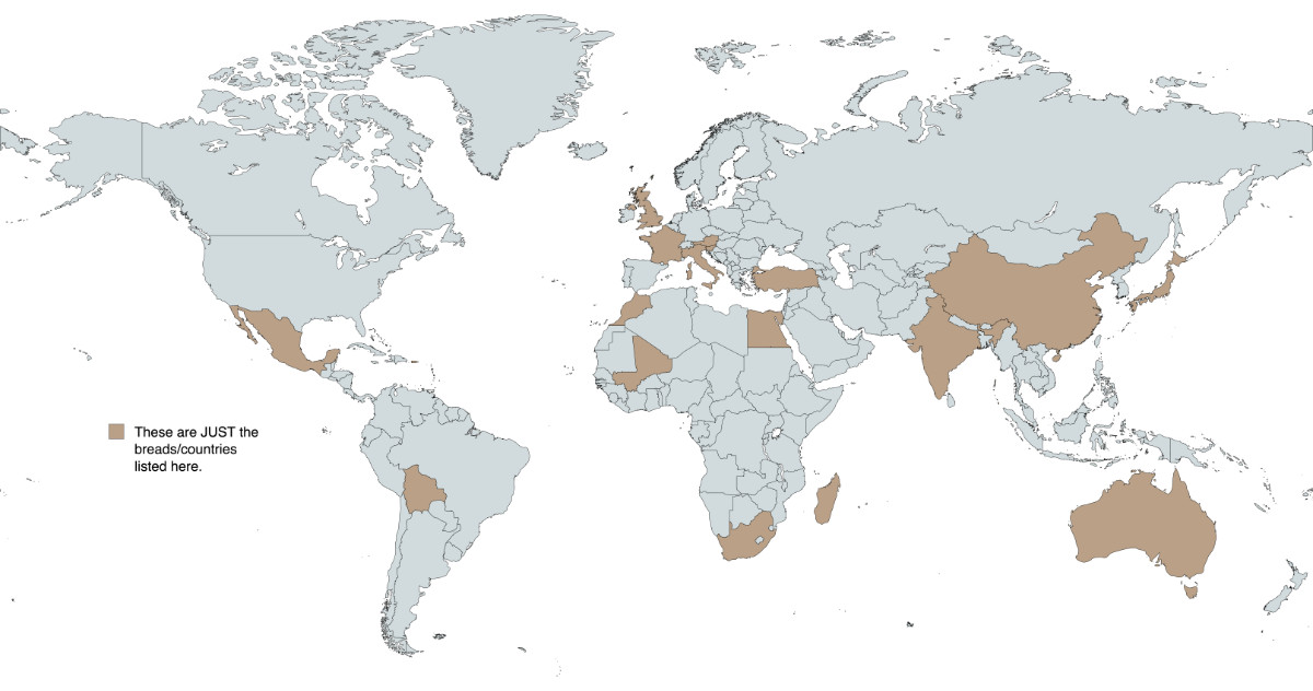 Map of just some of the aformentioned breads and their respective countries.