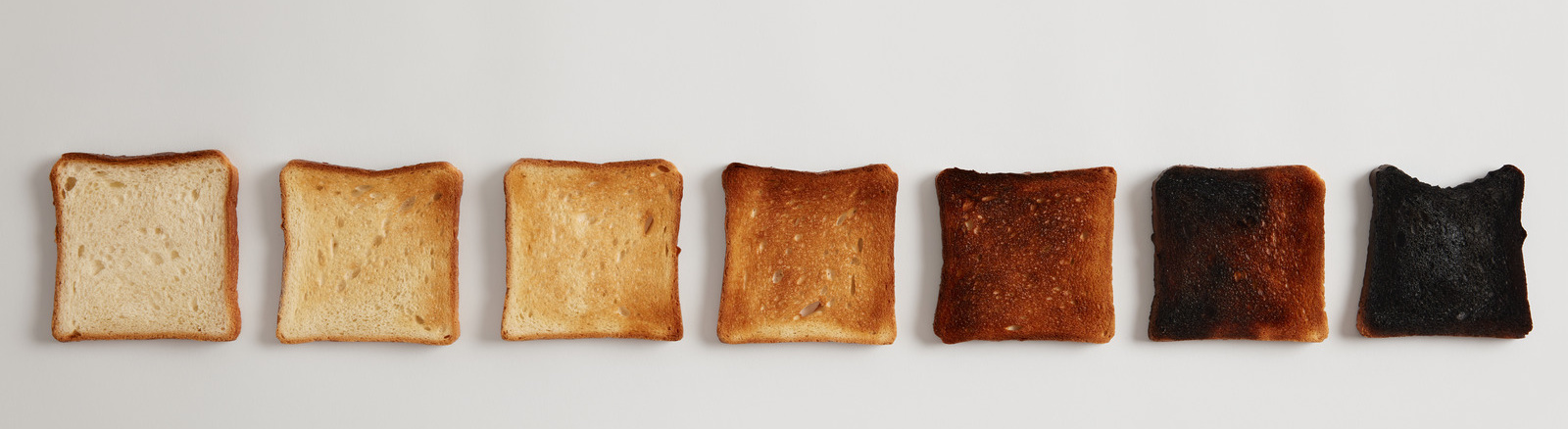 Varying degrees of toastedness from raw to char.