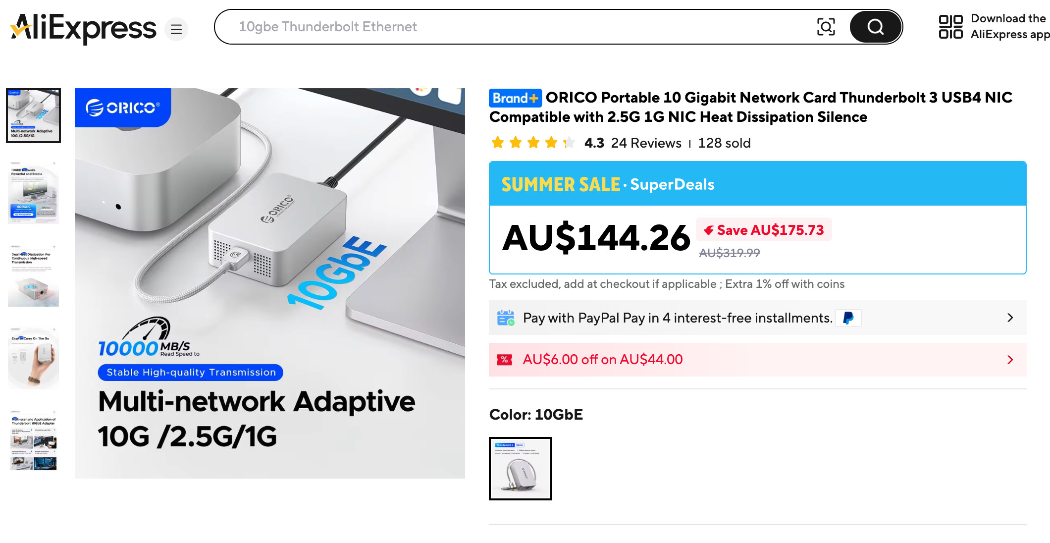 After market 10Gb USB-C ethernet adaptor