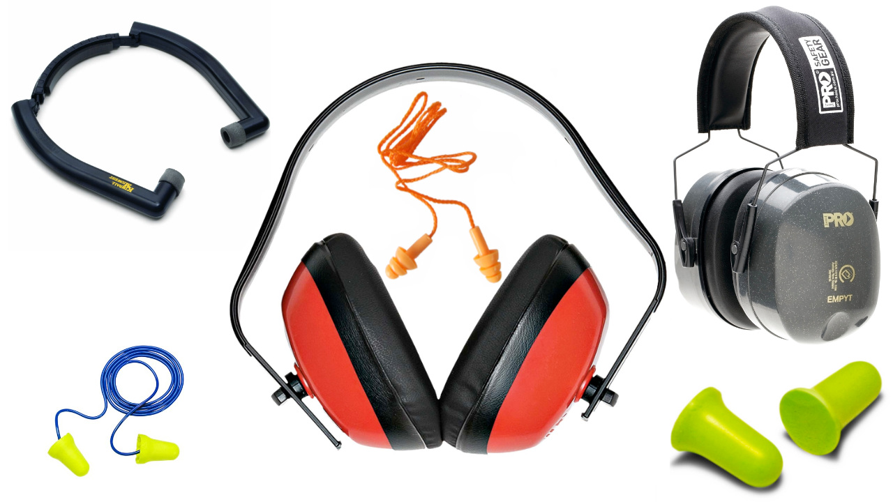 Various forms of hearing protection equipment.